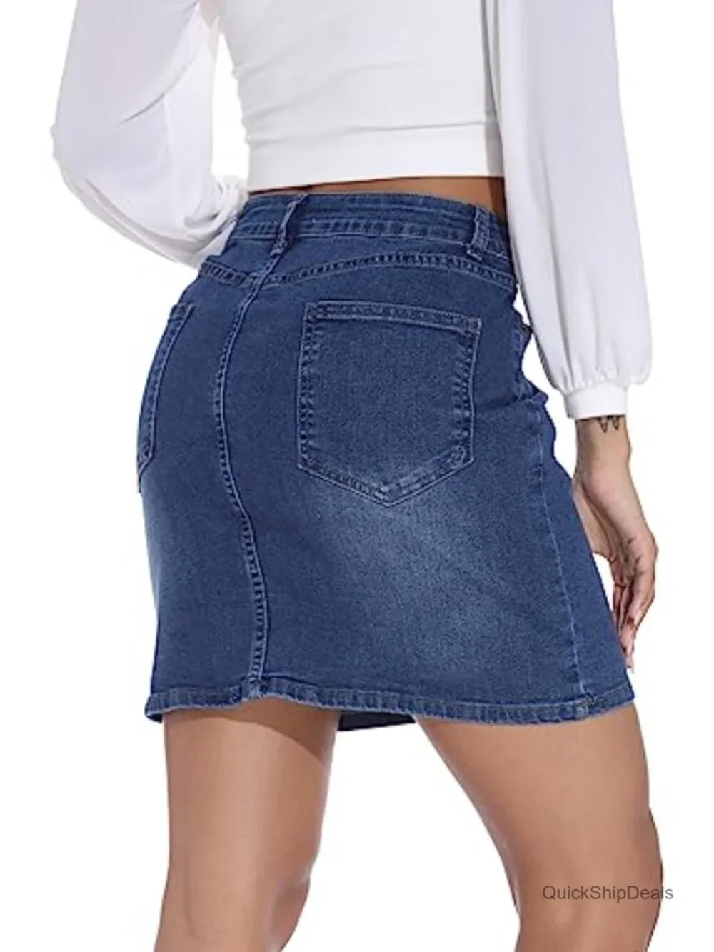 Women's Stretch High Waisted Denim Mini Skirt Slim Fit Pencil Jean Skirt with